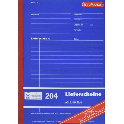 Taccuino consegna/ricevuta Herlitz - A5 Autocopiante 2x40 Fogli Taccuino consegna/ricevuta Herlitz - A5 Autocopiante 2x40 Fogli