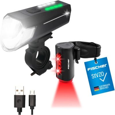 Fischer Kabelloses USB Fahrradbeleuchtungsset - 80 Lux, Verstellbare Helligkeit Fischer Kabelloses USB Fahrradbeleuchtungsset - 80 Lux, Verstellbare Helligkeit