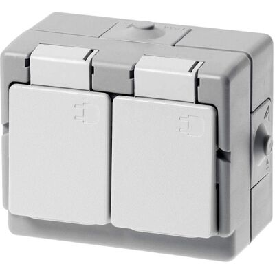 Kopp Elektrotechnik Kopp Außenmontiert Feuchtigkeitsbeständiger Doppelstecker - IP 44, Horizontal, Innen Kopp Elektrotechnik Kopp Außenmontiert Feuchtigkeitsbeständiger Doppelstecker - IP 44, Horizontal, Innen
