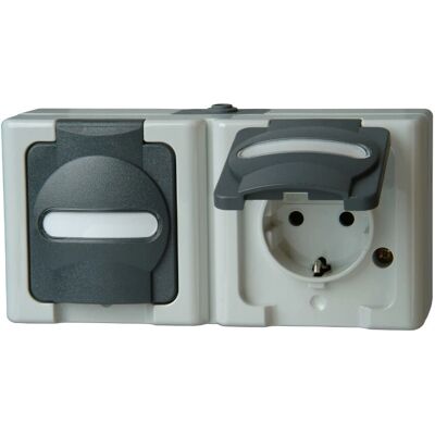 Kopp 131256002 Enchufe doble gris - IP44 resistente a agua Kopp 131256002 Enchufe doble gris - IP44 resistente a agua