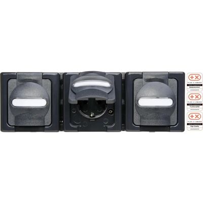 BLUE ELECTRIC - Enchufe triple con tapa - IP44 BLUE ELECTRIC - Enchufe triple con tapa - IP44