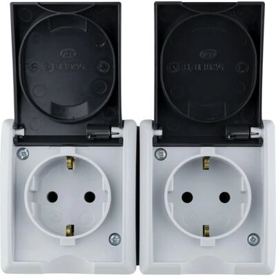 REV Presa Doppia Grigia - IP44 Resistente allAcqua REV Presa Doppia Grigia - IP44 Resistente allAcqua