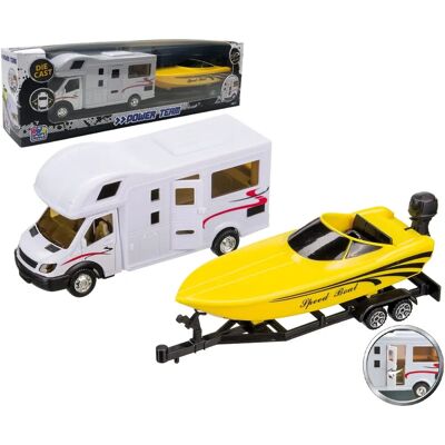 Happy People Miniatur Wohnmobil mit Bootstrailer - Spielzeug Camper und Boot Happy People Miniatur Wohnmobil mit Bootstrailer - Spielzeug Camper und Boot