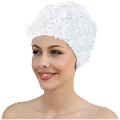Fashy White Floral Swim Cap - All-Occasion Fashy White Floral Swim Cap - All-Occasion