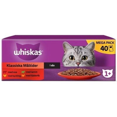 Whiskas Multipack Pouch voor Volwassenen Classic Selectie Vlees in Saus - 40x85g Whiskas Multipack Pouch voor Volwassenen Classic Selectie Vlees in Saus - 40x85g