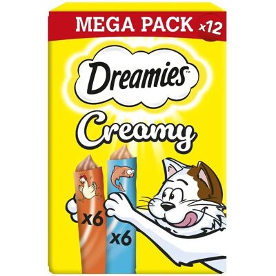 DREAMIES Creamy MEGA PACK - Snacks cremosos de frango e salmão DREAMIES Creamy MEGA PACK - Snacks cremosos de frango e salmão