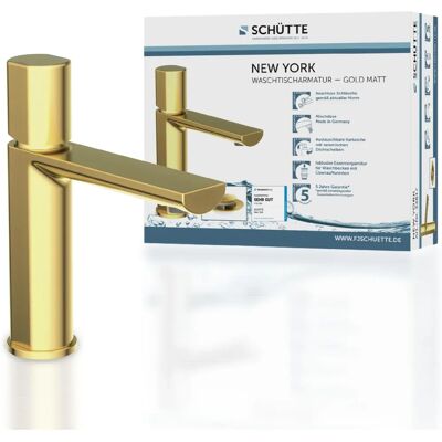 SCHÜTTE New York Gold Bathroom Faucet - Faucet, 17.5cm x 20cm, Matte Gold SCHÜTTE New York Gold Bathroom Faucet - Faucet, 17.5cm x 20cm, Matte Gold