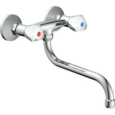 vidaXL Wandmontierte Spültischarmatur mit 2 Griffen CESTI Chrom Silber vidaXL Wandmontierte Spültischarmatur mit 2 Griffen CESTI Chrom Silber