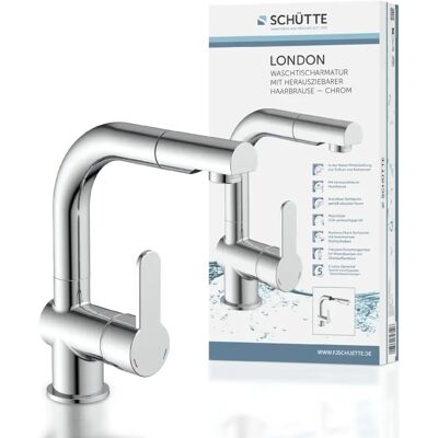 SCHÜTTE London Sink Faucet - Pull-Out Spray, Chrome, Brass, 5.5x19.6cm - Faucet SCHÜTTE London Sink Faucet - Pull-Out Spray, Chrome, Brass, 5.5x19.6cm - Faucet