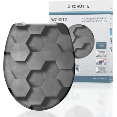 Assise de WC Grey Hexagons de Schütte - Fermeture douce, Déverrouillage rapide - Duroplast durable - Publicité Assise de WC Grey Hexagons de Schütte - Fermeture douce, Déverrouillage rapide - Duroplast durable - Publicité