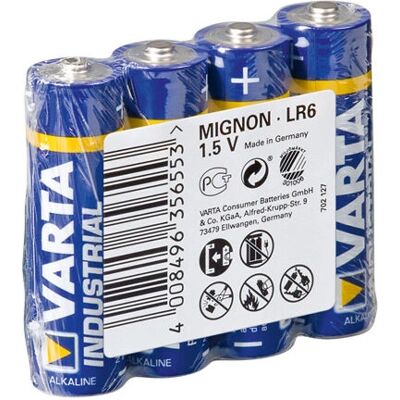Varta LR6 Pack de 4 Piles Alcalines Industrielles AA Varta LR6 Pack de 4 Piles Alcalines Industrielles AA