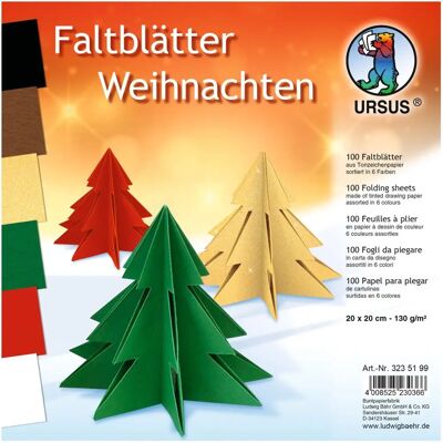 Ursus Papier de Noël - 130 g/m², 20x20cm, 100 feuilles, 6 couleurs Ursus Papier de Noël - 130 g/m², 20x20cm, 100 feuilles, 6 couleurs