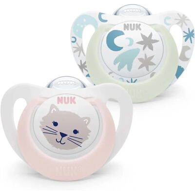 Sucette NUK Gato/Nuit - Lumineuse Jour & Nuit Sans BPA en Silicone - Publicité Sucette NUK Gato/Nuit - Lumineuse Jour & Nuit Sans BPA en Silicone - Publicité