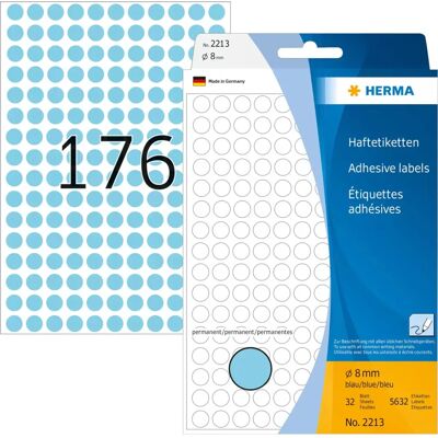 Étiquettes rondes adhésives bleues Herma de 8mm - Étiquettes adhésives Étiquettes rondes adhésives bleues Herma de 8mm - Étiquettes adhésives