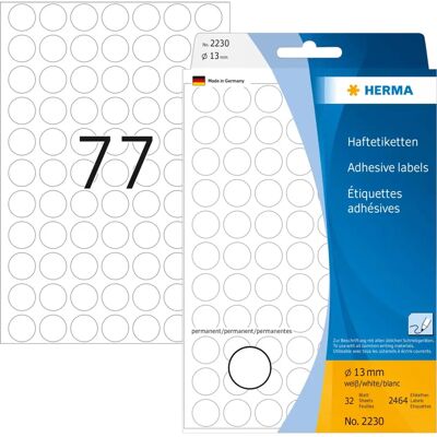 Étiquettes rondes auto-adhésives blanches Herma de 13mm - Étiquettes Étiquettes rondes auto-adhésives blanches Herma de 13mm - Étiquettes
