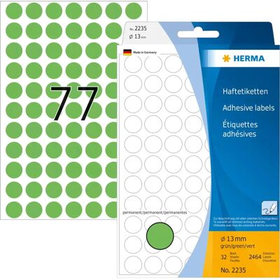 Herma 2235 Selbstklebende Etiketten - Grün, 13mm, 2464 Stück Herma 2235 Selbstklebende Etiketten - Grün, 13mm, 2464 Stück