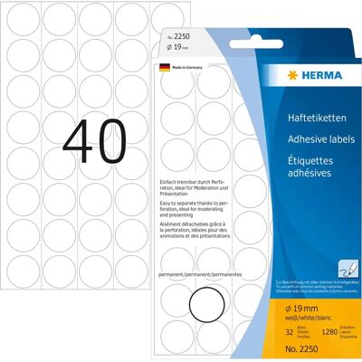 Herma 2250 Selbstklebende Etiketten Kreis 1280 Stück Herma 2250 Selbstklebende Etiketten Kreis 1280 Stück