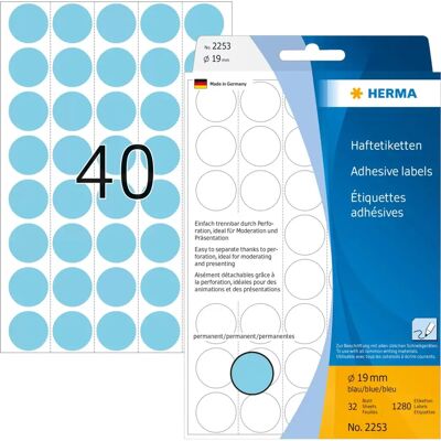 HERMA 2253 Blå runde selvklebende etiketter - Selvklebende etiketter HERMA 2253 Blå runde selvklebende etiketter - Selvklebende etiketter