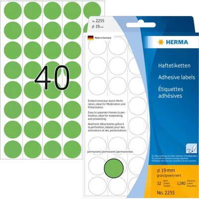 Herma Vihreät itsekiinnittyvät pisteetiketit - 19mm, 1280 kpl Herma Vihreät itsekiinnittyvät pisteetiketit - 19mm, 1280 kpl