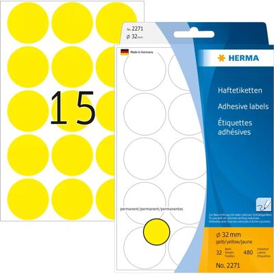 Herma Keltainen 32mm Itsekiinnittyvät Pyöreät Tarrat - 480 kpl Herma Keltainen 32mm Itsekiinnittyvät Pyöreät Tarrat - 480 kpl