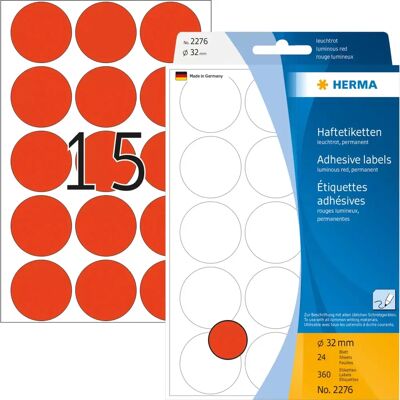 Herma Punaiset Luminisoivat Itsekiinnittyvät Pisteetiketit - 360 kpl Herma Punaiset Luminisoivat Itsekiinnittyvät Pisteetiketit - 360 kpl