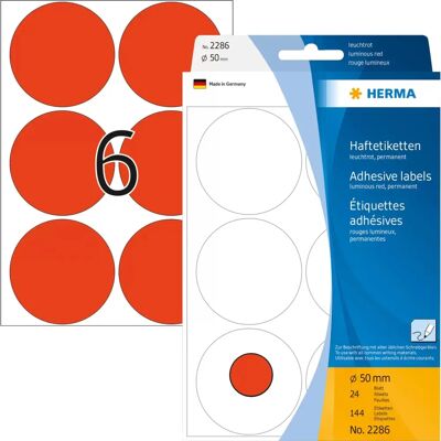 Herma 2286 Étiquettes Auto-adhésives - Rouge, 50mm, 144 pcs Herma 2286 Étiquettes Auto-adhésives - Rouge, 50mm, 144 pcs