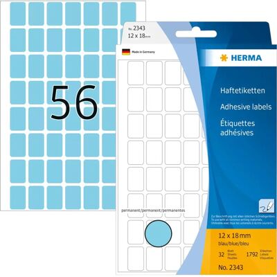 Herma 2343 Étiquettes Auto-adhésives - Bleu - 12x18mm - Étiquettes Auto-adhésives Herma 2343 Étiquettes Auto-adhésives - Bleu - 12x18mm - Étiquettes Auto-adhésives
