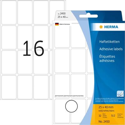 Herma 2450 Hvite Selvklebende Etiketter - Labels Herma 2450 Hvite Selvklebende Etiketter - Labels