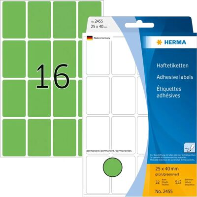 Étiquettes adhésives vertes Herma 2455 - 25x40mm, 512 pcs - Publicité Étiquettes adhésives vertes Herma 2455 - 25x40mm, 512 pcs - Publicité