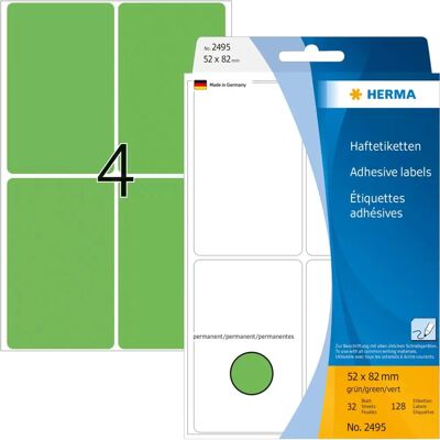 Herma 2495 Étiquettes Auto-adhésives - Vert, 52x82mm, 128 pcs - Publicité Herma 2495 Étiquettes Auto-adhésives - Vert, 52x82mm, 128 pcs - Publicité