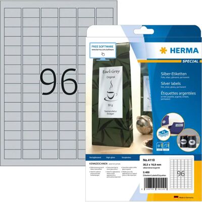 Herma Silver Foil Labels - 25 pcs - Self-adhesive, Weatherproof, A4 Herma Silver Foil Labels - 25 pcs - Self-adhesive, Weatherproof, A4