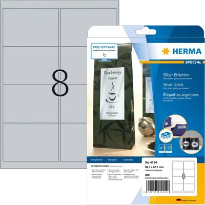 Herma Silberfolie Etiketten - A4 25 Stück - Selbstklebend, Wasserfest, Druckbar Herma Silberfolie Etiketten - A4 25 Stück - Selbstklebend, Wasserfest, Druckbar