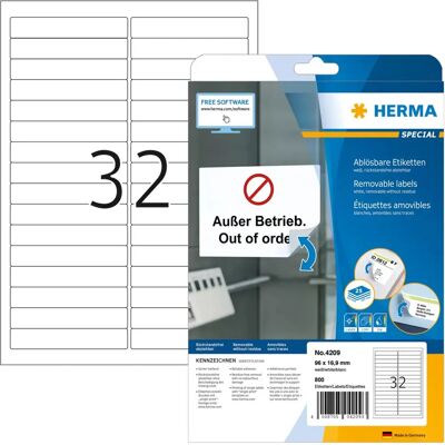 Herma Weiße Abziehbare Etiketten - 96x16,9mm - 800 Stück Herma Weiße Abziehbare Etiketten - 96x16,9mm - 800 Stück