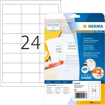 Herma Fehér 4227 Öntapadós Korrektúra Címkék - Nyomtató Címke Herma Fehér 4227 Öntapadós Korrektúra Címkék - Nyomtató Címke