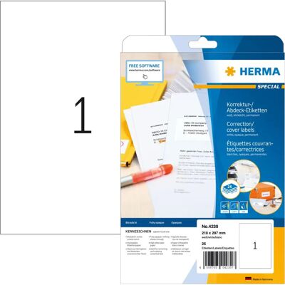 Herma 4230 Étiquettes de correction auto-adhésives blanches - Étiquette pour imprimante - Publicité Herma 4230 Étiquettes de correction auto-adhésives blanches - Étiquette pour imprimante - Publicité