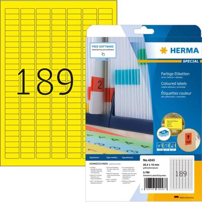 Herma Yellow Permanent Self-adhesive Label - 25.4x10mm - 3780 Labels Herma Yellow Permanent Self-adhesive Label - 25.4x10mm - 3780 Labels