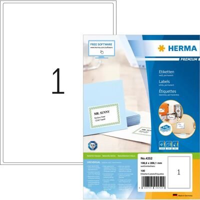 Herma Valkoiset Premium Osoitelaput 199,6mm - Tulostinmerkki Herma Valkoiset Premium Osoitelaput 199,6mm - Tulostinmerkki