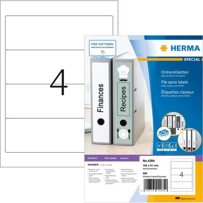 HERMA 4284 tulostinmerkit - Itsekiinnittyvät, 192x61 mm HERMA 4284 tulostinmerkit - Itsekiinnittyvät, 192x61 mm