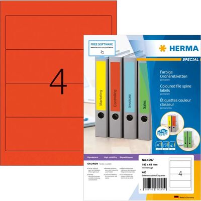 Herma Red 192x61mm File Spine Labels - Printer Label Herma Red 192x61mm File Spine Labels - Printer Label