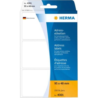 Herma 4301 Adressetiketten - Weiß - 95x48mm - 250 Stück Herma 4301 Adressetiketten - Weiß - 95x48mm - 250 Stück