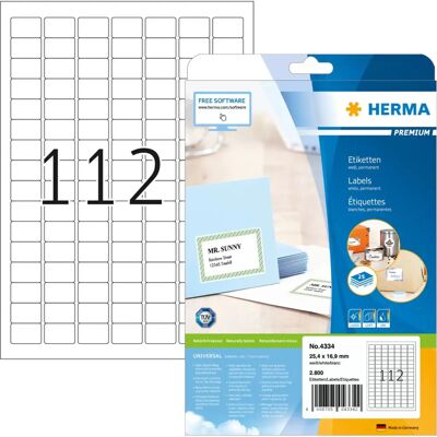 Herma White Label 25.4x16.9mm - Self-adhesive Label - A4 Sheets Herma White Label 25.4x16.9mm - Self-adhesive Label - A4 Sheets