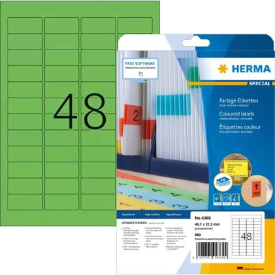 Étiquettes Vertes Herma - 45,7x21,2mm - Auto-adhésives - 960 pcs. Publicité Étiquettes Vertes Herma - 45,7x21,2mm - Auto-adhésives - 960 pcs. Publicité