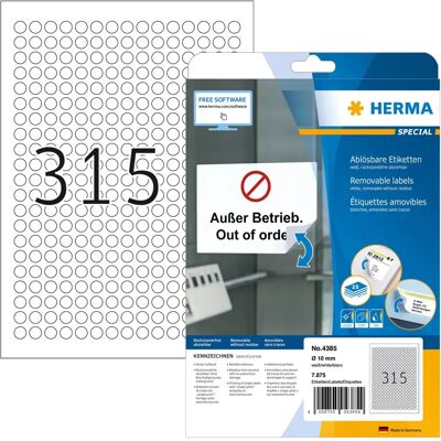 Herma 4385 Weiße Selbstklebende Etiketten - 10mm Herma 4385 Weiße Selbstklebende Etiketten - 10mm