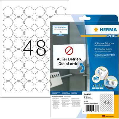 Herma Model 4387 Runde Fjernbare Labels - Label Herma Model 4387 Runde Fjernbare Labels - Label