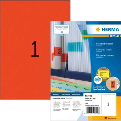 Etichette autoadesive rosse Herma - 100 pezzi, formato A4 Etichette autoadesive rosse Herma - 100 pezzi, formato A4