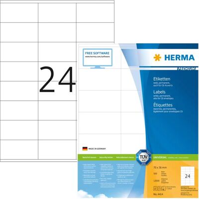Herma 4414 Étiquettes d'Imprimante - Auto-adhésives, 70x36mm, 500 pièces Herma 4414 Étiquettes d'Imprimante - Auto-adhésives, 70x36mm, 500 pièces