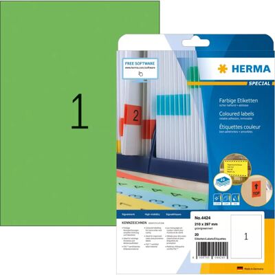 Étiquette Auto-adhésive Herma 4424 Verte - A4 - Publicité Étiquette Auto-adhésive Herma 4424 Verte - A4 - Publicité