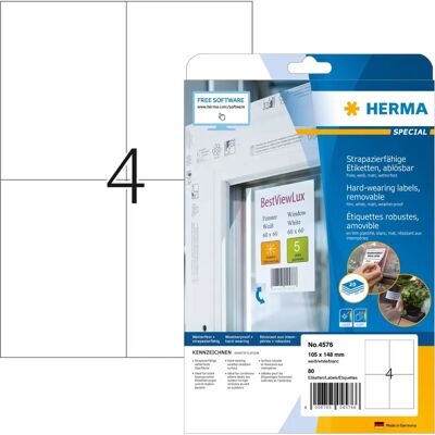 Herma White Removable Self-Adhesive Labels - Weatherproof, 80 pcs Herma White Removable Self-Adhesive Labels - Weatherproof, 80 pcs