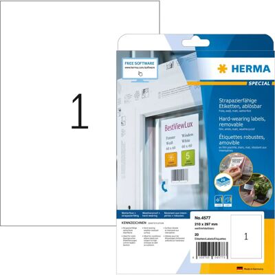 Herma Säänkestävät irrotettavat etikettit - A4 20 kpl Herma Säänkestävät irrotettavat etikettit - A4 20 kpl