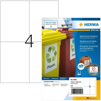 Etichette a getto d'inchiostro resistenti all'acqua Herma - 40 pezzi A4 Etichette a getto d'inchiostro resistenti all'acqua Herma - 40 pezzi A4